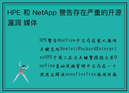 HPE 和 NetApp 警告存在严重的开源漏洞 媒体